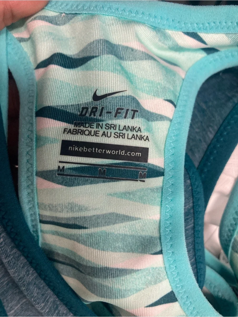 Nike Teal and Mint Dri-FIT tank top with attached Sports Bra embroidered logo